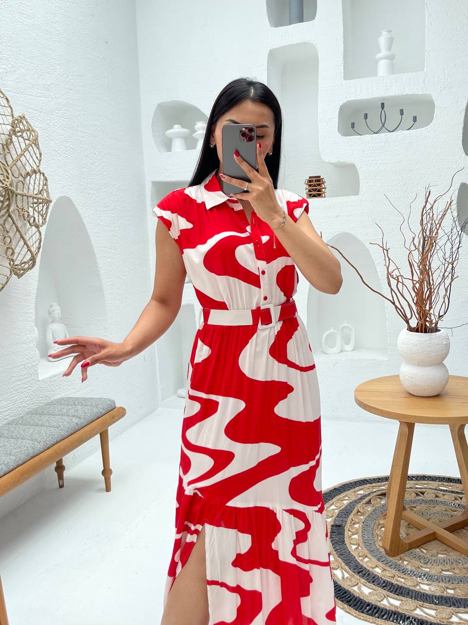 Elegant Abstract Patterned Midi Dress