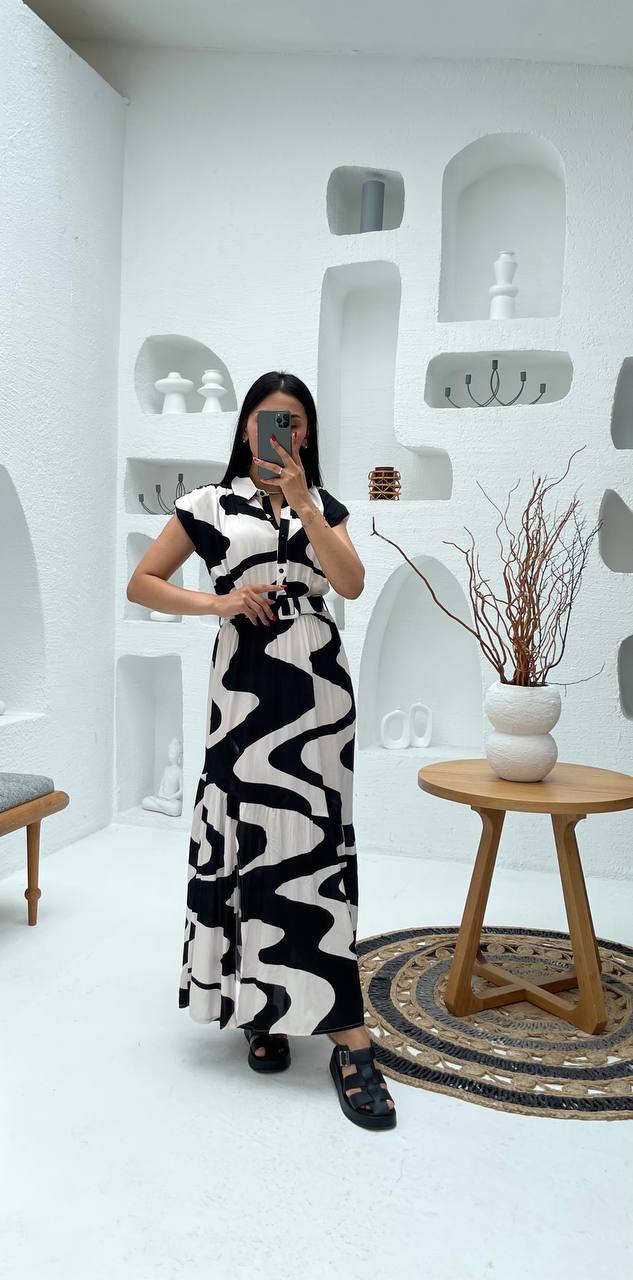 Elegant Abstract Patterned Midi Dress