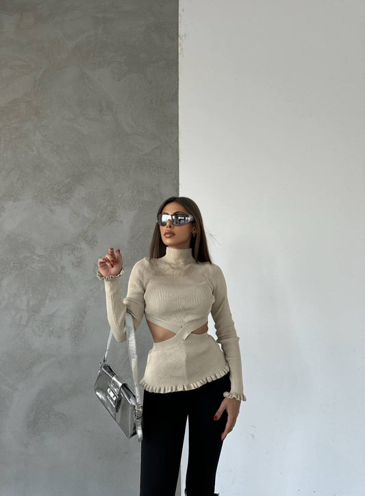 Chic Ribbed Cut-Out Sweater