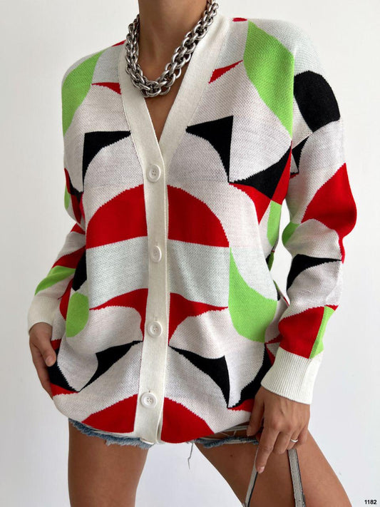 Bold Geometric Patterned Cardigan