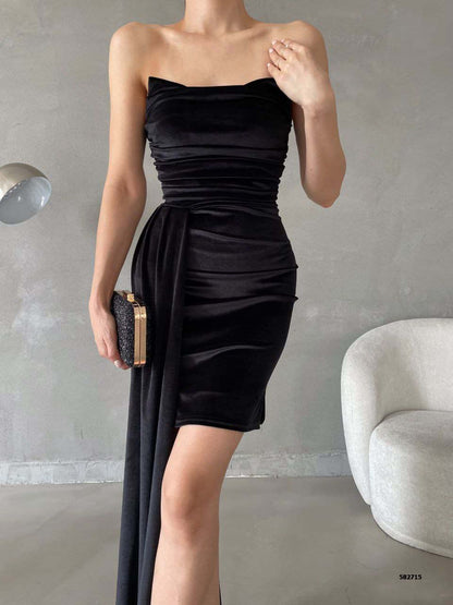 Elegant Strapless Draped Evening Gown