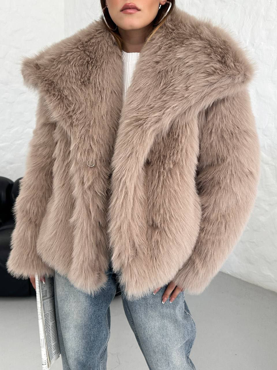 Luxurious Taupe Faux Fur Jacket - Cozy & Chic Winter Wear