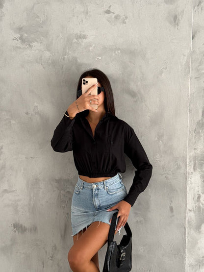 Chic Cropped Button-Up Shirt