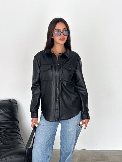 Classic Leather Button-Up Jacket