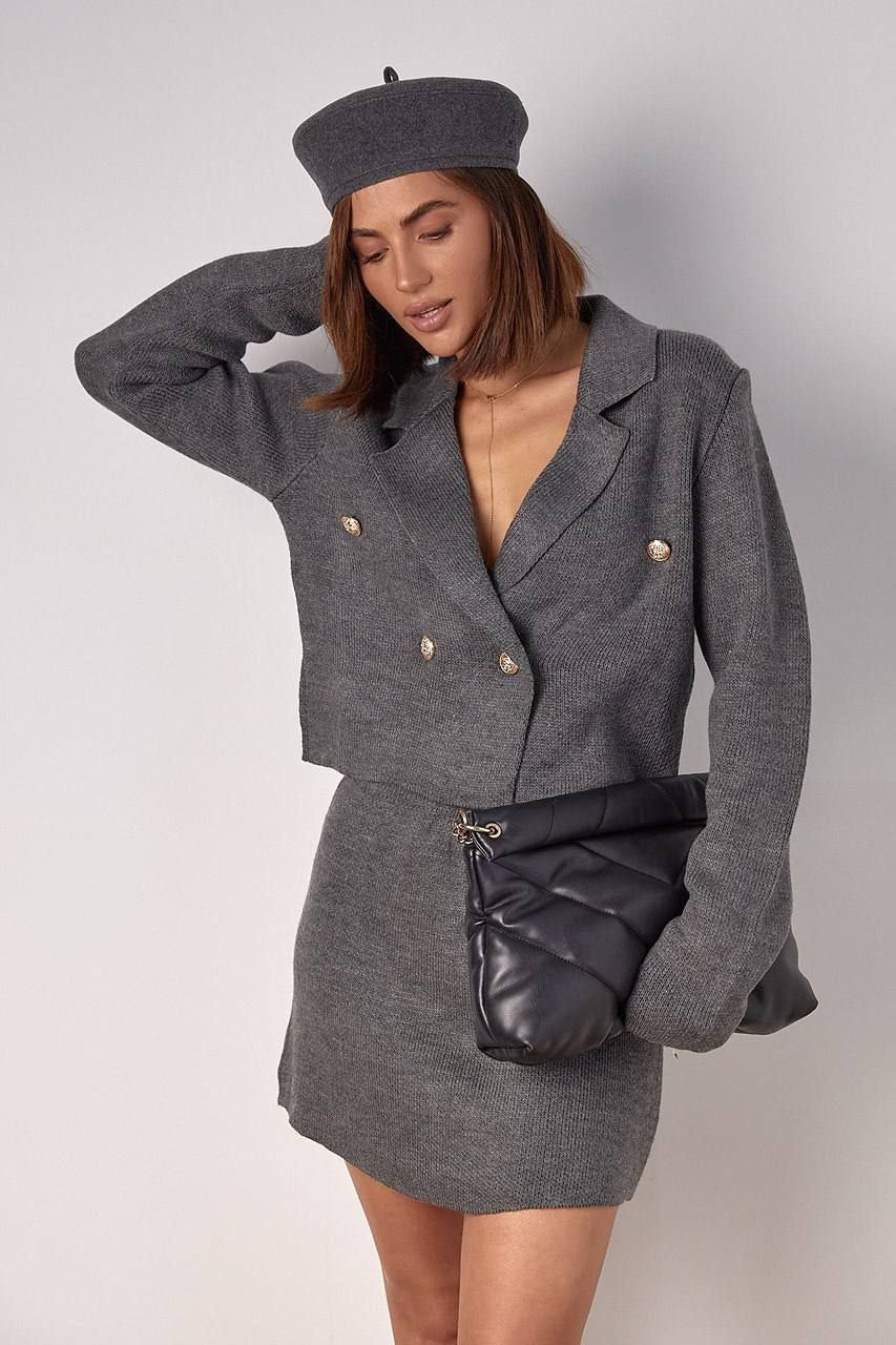 Chic Double-Breasted Skirt Suit