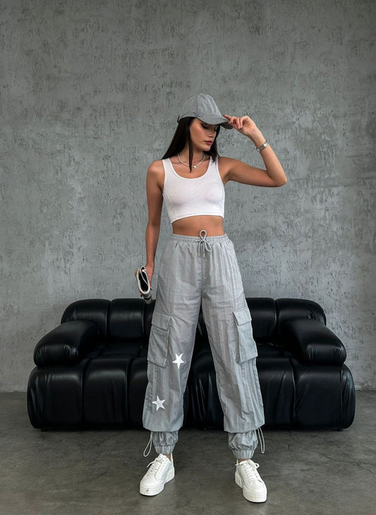 Star-Print Jogger Trousers - Casual Elastic Waistband Pants