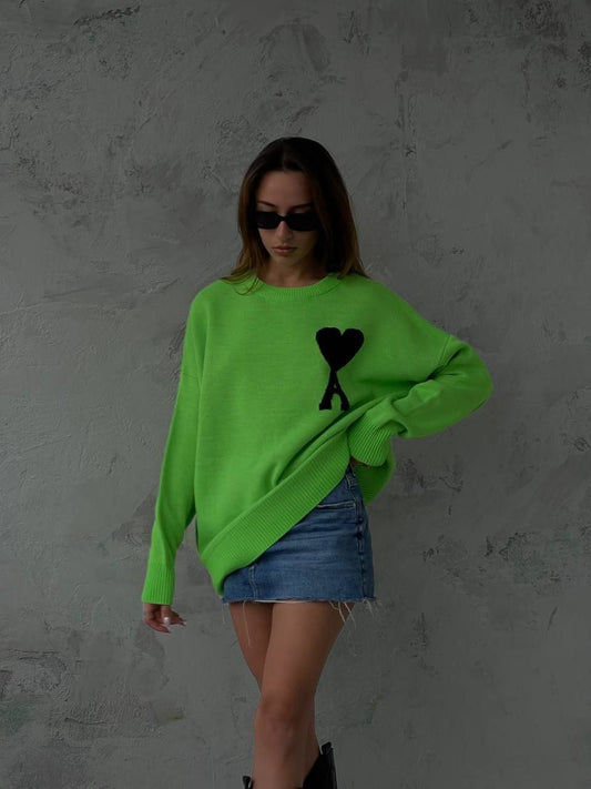 Vibrant Relaxed-Fit Sweater with Bold Heart Design