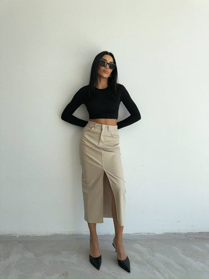 High-Waist Skirt with Thigh-High Slit