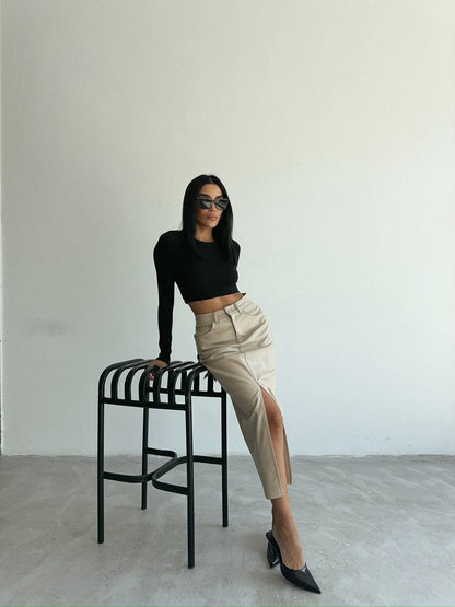 High-Waist Skirt with Thigh-High Slit