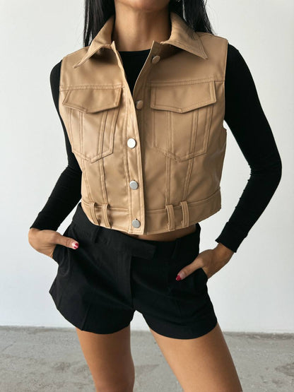 Leather Sleeveless Jacket with Tailored Fit