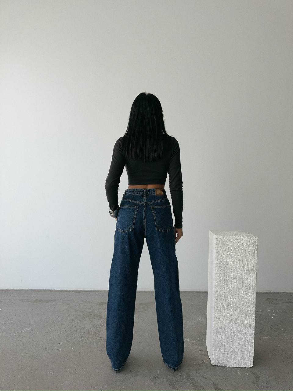 High-Waisted Dark-Wash Straight-Leg Denim Trousers