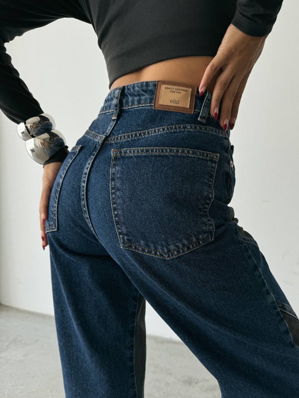 High-Waisted Dark-Wash Straight-Leg Denim Trousers