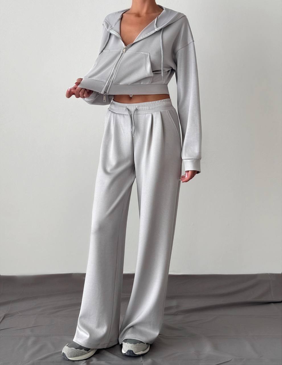 Zippered Crop Top & High-Waisted Pants Set