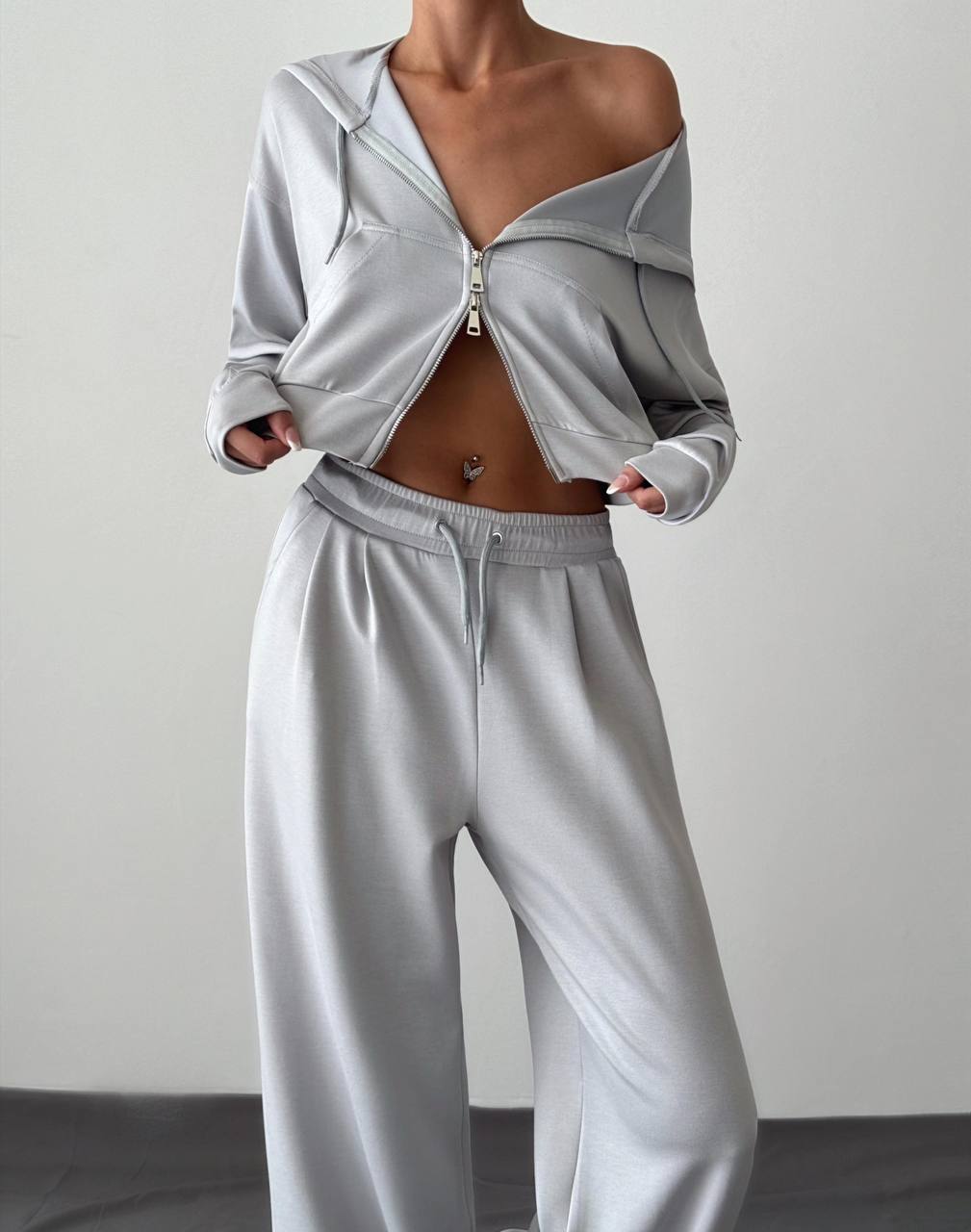 Zippered Crop Top & High-Waisted Pants Set