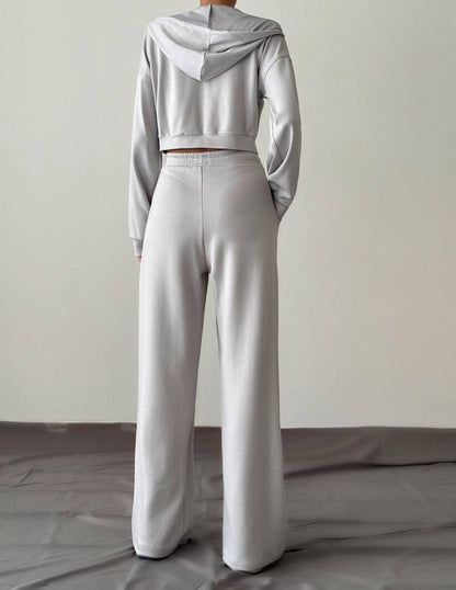 Zippered Crop Top & High-Waisted Pants Set