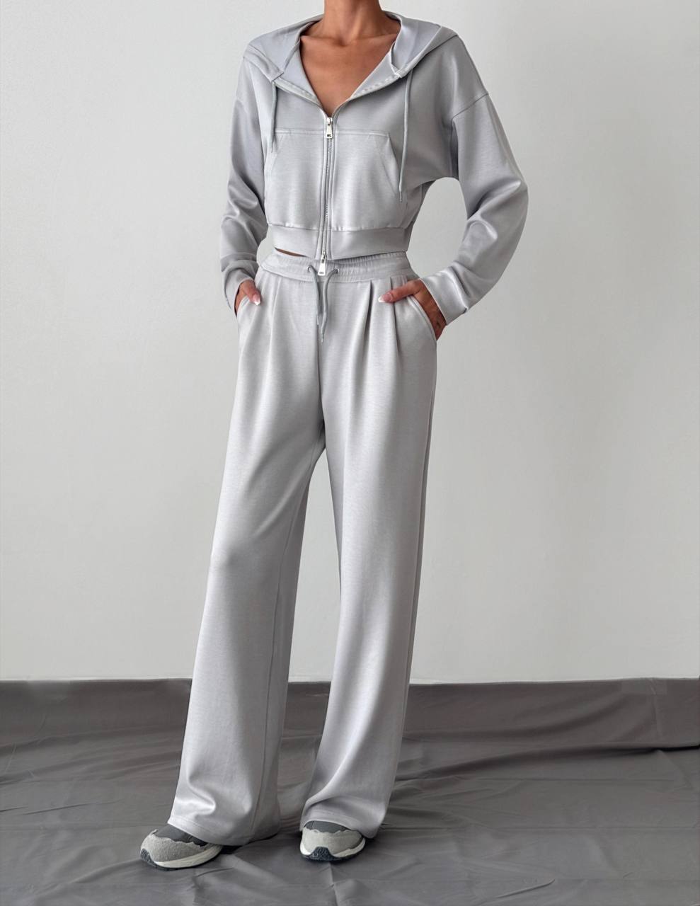 Zippered Crop Top & High-Waisted Pants Set