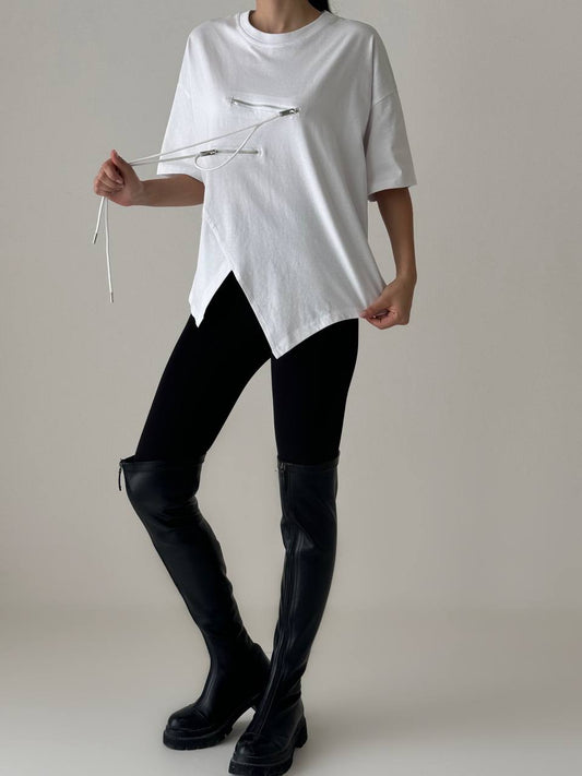 Asymmetrical Zippered Tee - A Modern Twist on Casual Wear