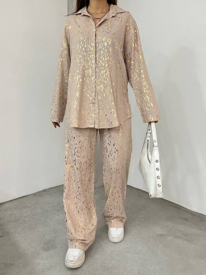 Gold Splatter Print Suit