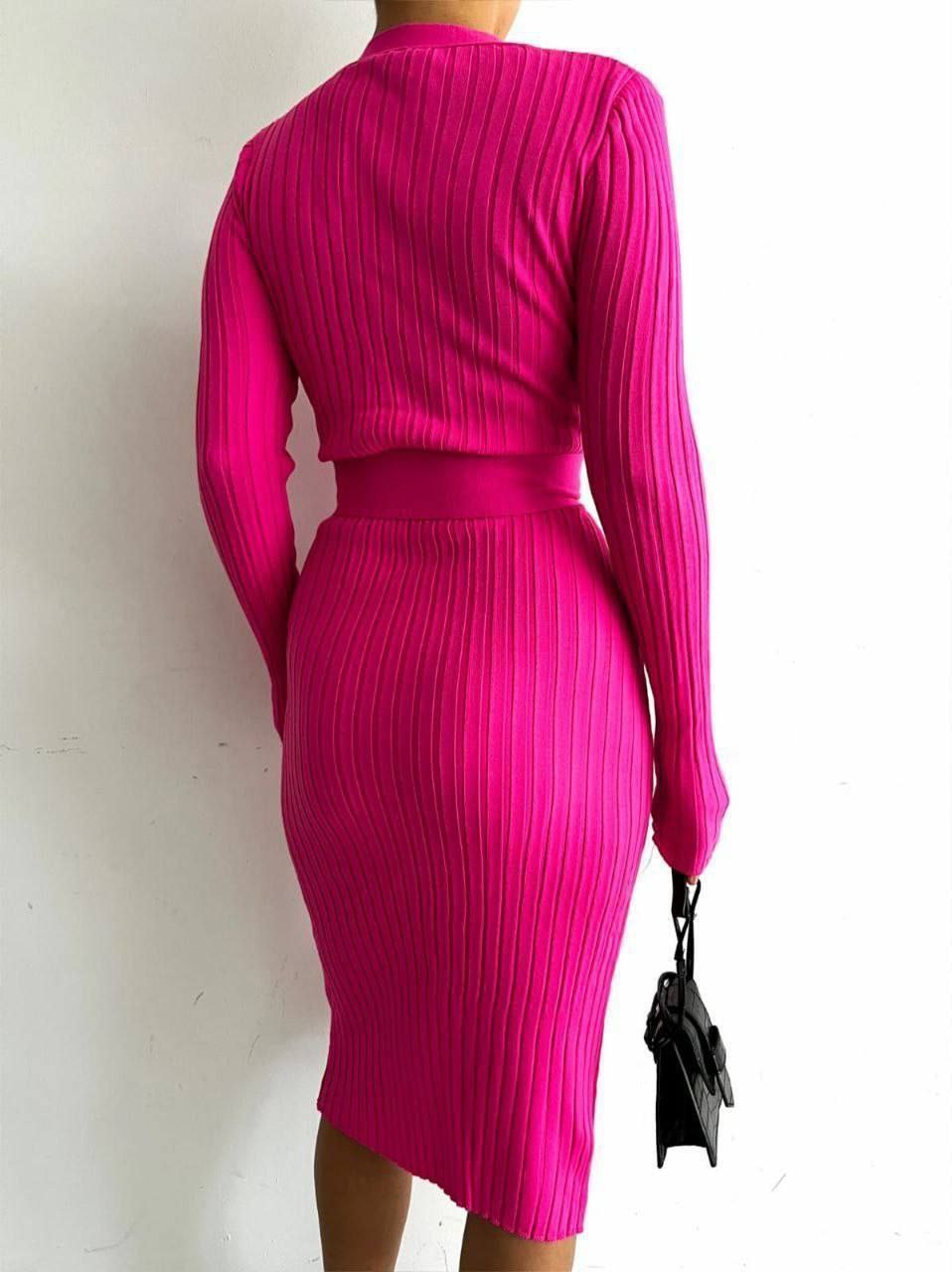 Ribbed Knit Midi Dress with Waist Tie Detail