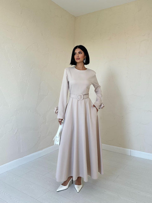 Long-Sleeve A-Line Maxi Dress