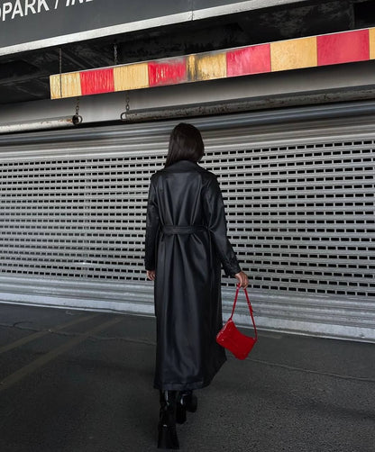 Black Trench Coat with Waist Tie