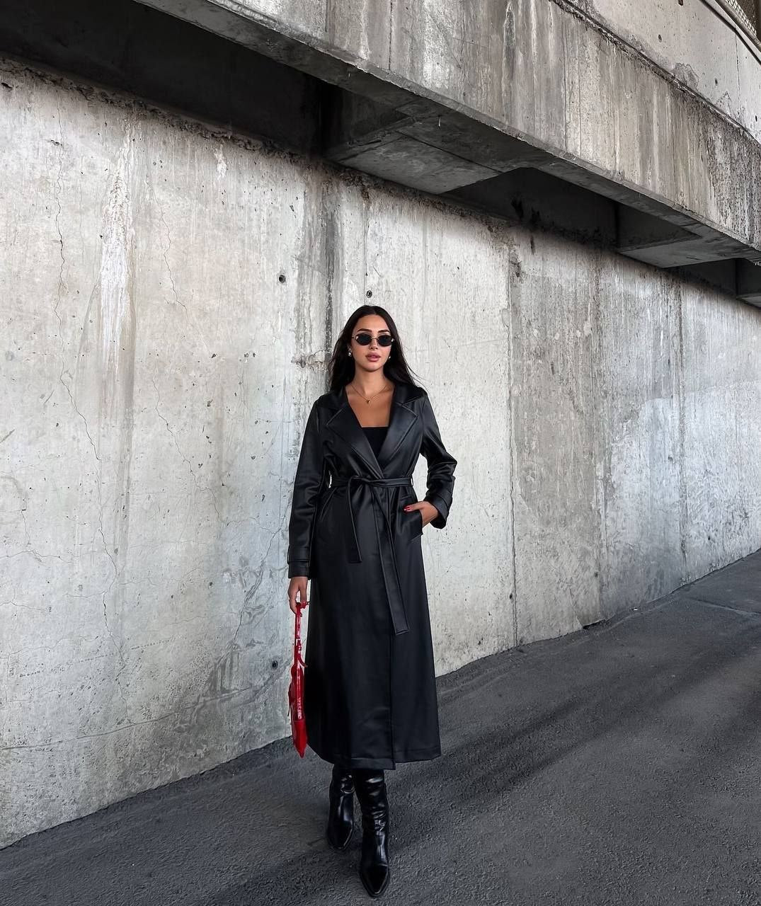 Black Trench Coat with Waist Tie