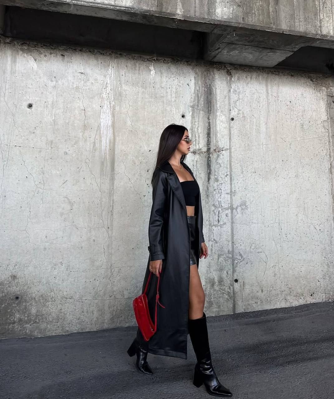 Black Trench Coat with Waist Tie