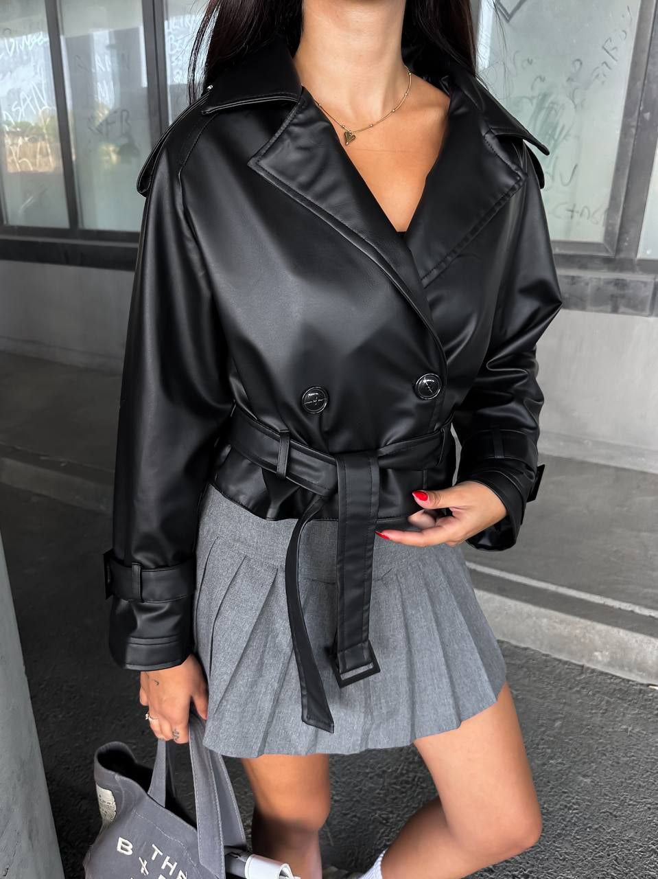 Tailored Black Leather Belted Jacket