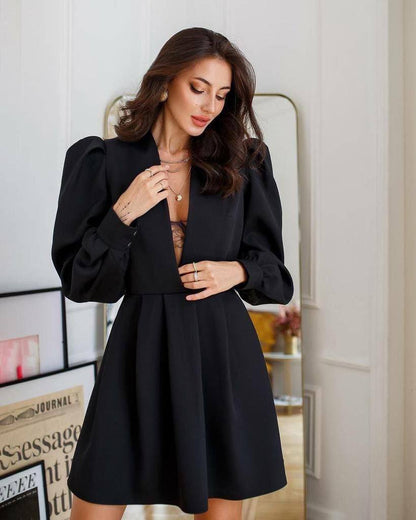 Black Puff Sleeve Mini Dress