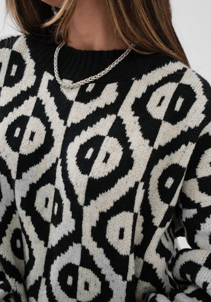 Abstract Patterned Black & White Geometric Sweater