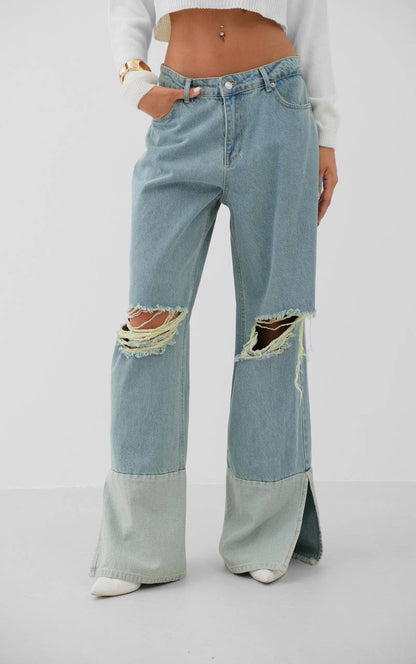 High-Waisted Distressed Flare Jeans