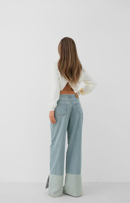 High-Waisted Distressed Flare Jeans