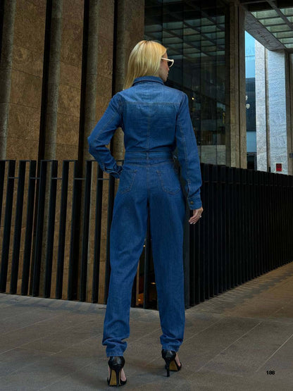 Denim Belted Jumpsuit with Straight-Leg Cut