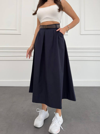 Pleated High Waisted Midi Skirt