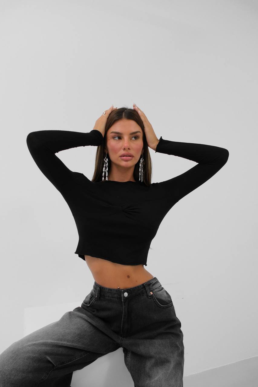 Twisted Bust Long Sleeve Crop Top