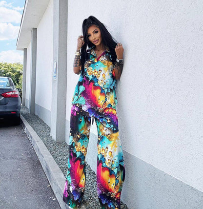 Cosmic Floral Patterned Two-Piece Suit