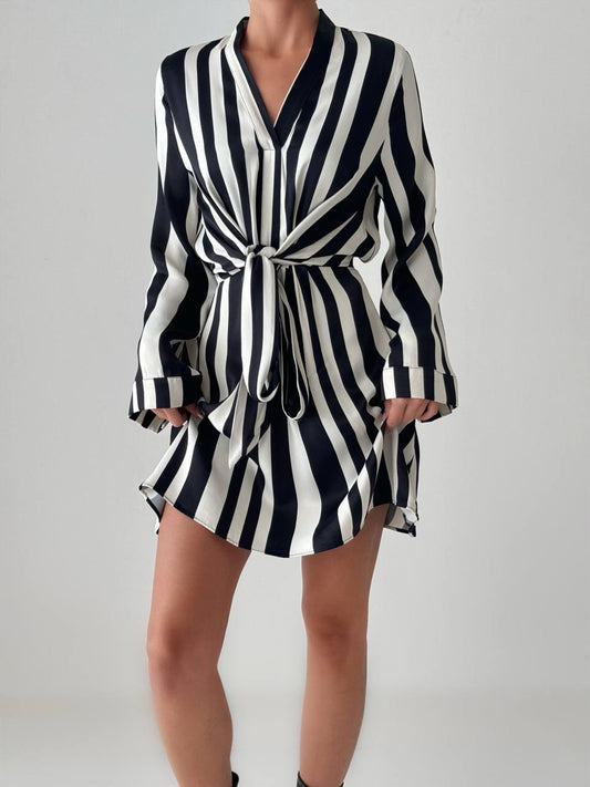 Black & White Striped Wrap Dress