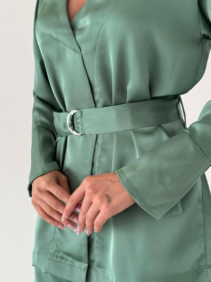 Satin Wrap Shirt and Trousers Suit