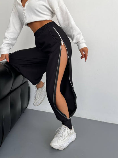 High-Waisted Trousers with Side Slits