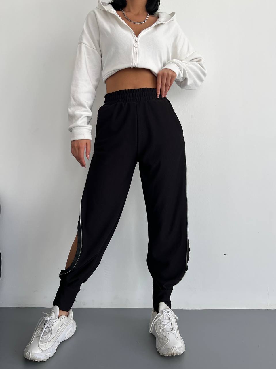 High-Waisted Trousers with Side Slits