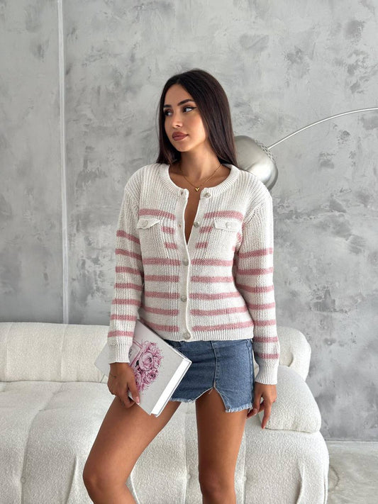 Striped V-Neck Cardigan