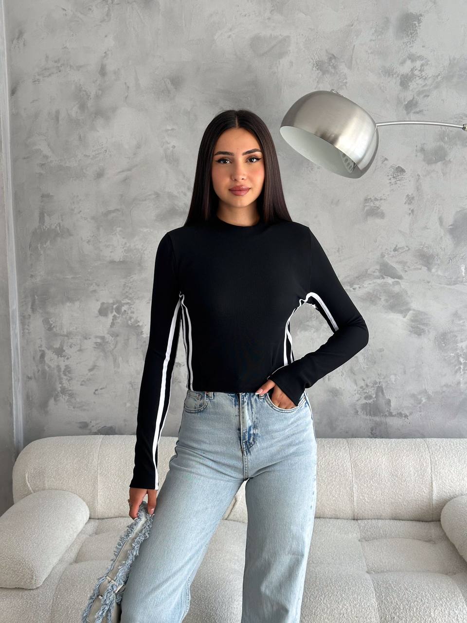 Long-Sleeve Top with Sporty Stripe Detail