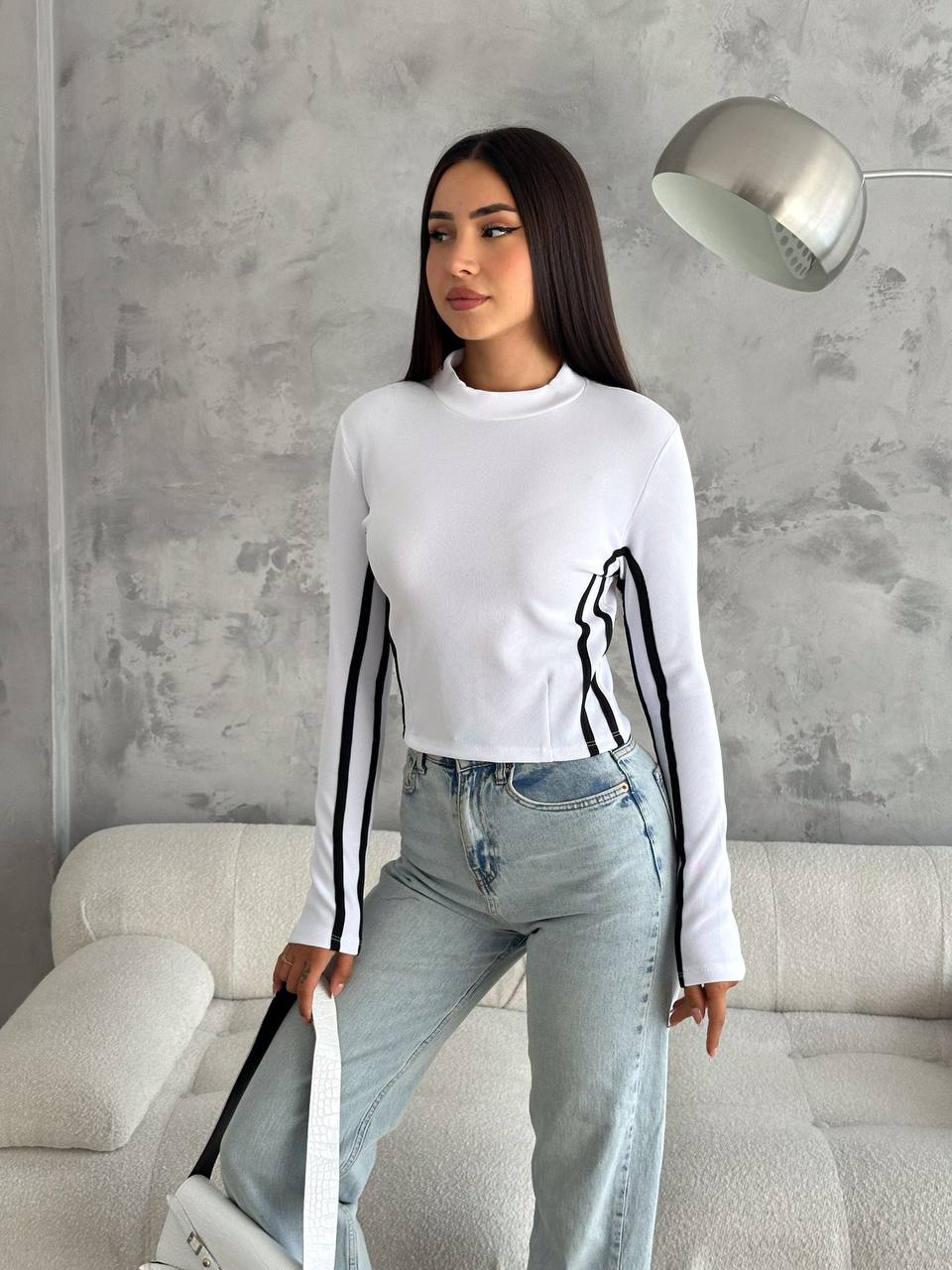 Long-Sleeve Top with Sporty Stripe Detail