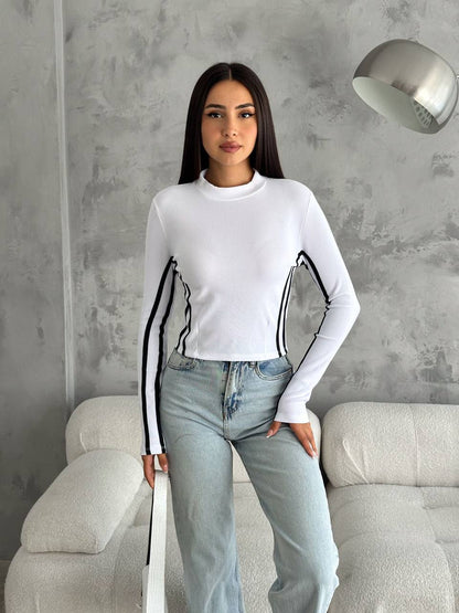 Long-Sleeve Top with Sporty Stripe Detail