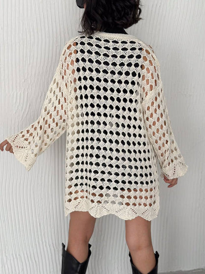 Crochet-Knit Open-Weave Cardigan