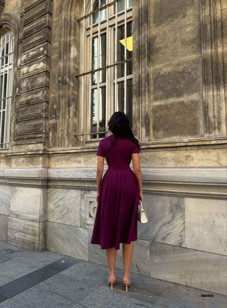 V-Neck Pleated Dress