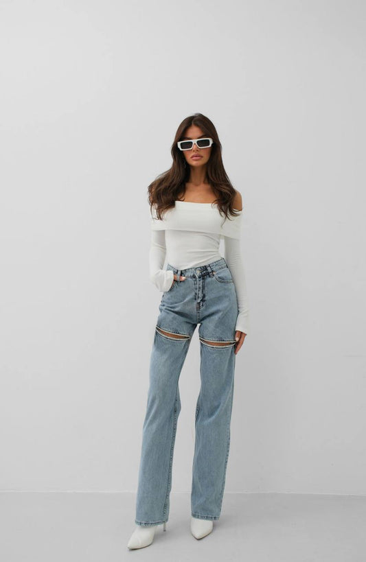 Wide-Leg Denim Trousers with Unique Stitch Detail