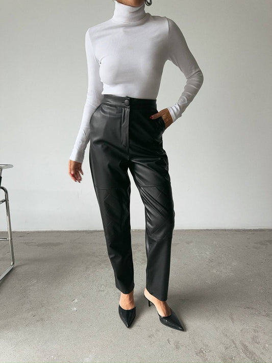 High-Waisted Leather Pleated Trousers