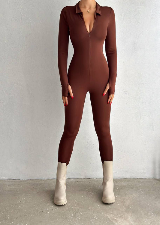 Zip-Front Long Sleeve Jumpsuit