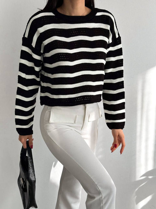 Black & White Striped Textured Sweater